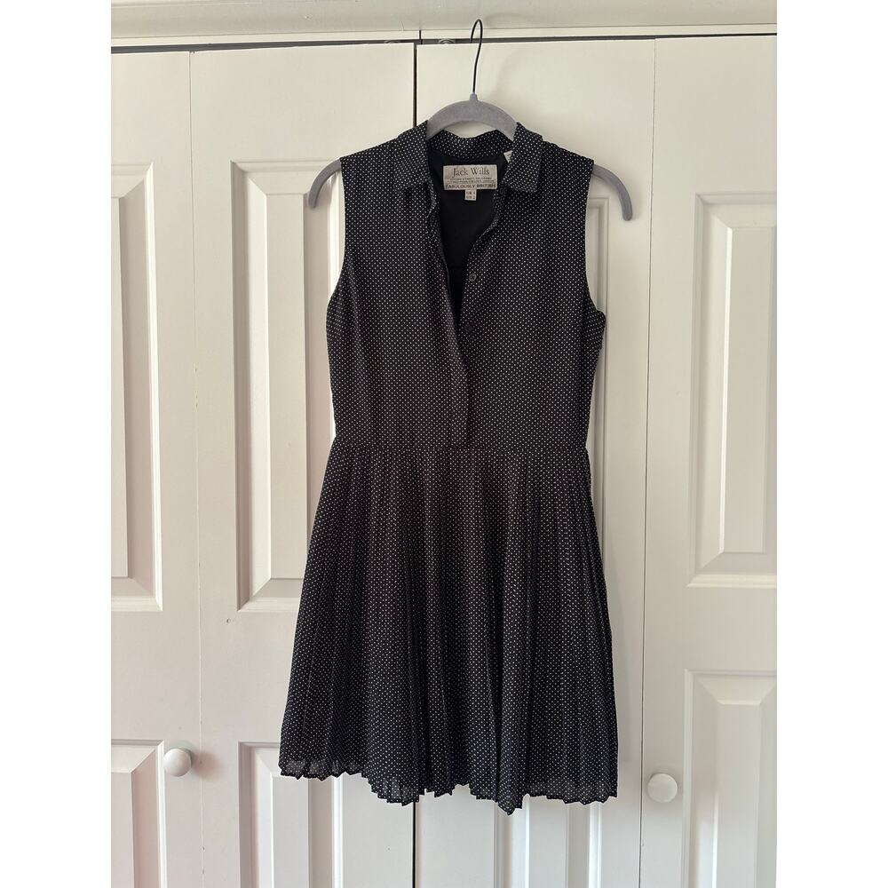Jack Wills Black White Polka Dot Sleeveless Pleated Shirt Dress Women’s US 2 - Picture 2 of 13